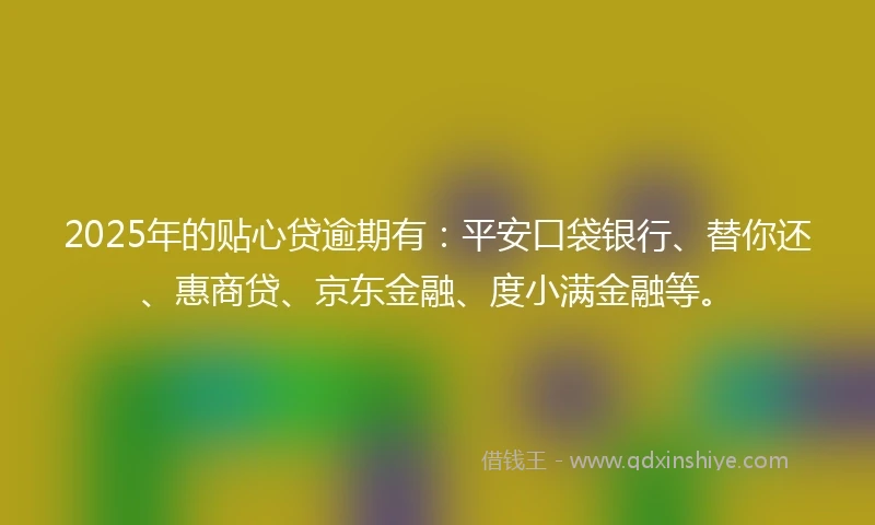 2025年的贴心贷逾期有：平安口袋银行、替你还、惠商贷、京东金融、度小满金融等。