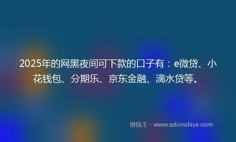 2025年的网黑夜间可下款的口子有：e微贷、小花钱包、分期乐、京东金融、滴水贷等。