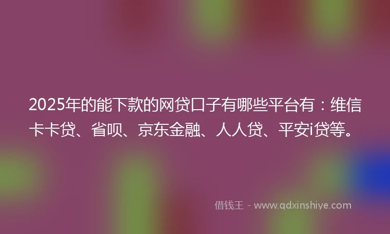 2025年的能下款的网贷口子有哪些平台有：维信卡卡贷、省呗、京东金融、人人贷、平安i贷等。