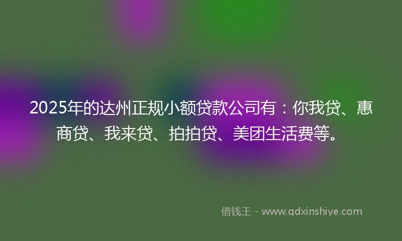 2025年的达州正规小额贷款公司有：你我贷、惠商贷、我来贷、拍拍贷、美团生活费等。