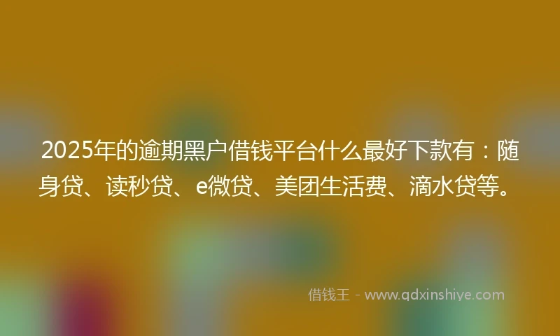 2025年的逾期黑户借钱平台什么最好下款有:随身贷、读秒贷、e微贷、美团生活费、滴水贷等。