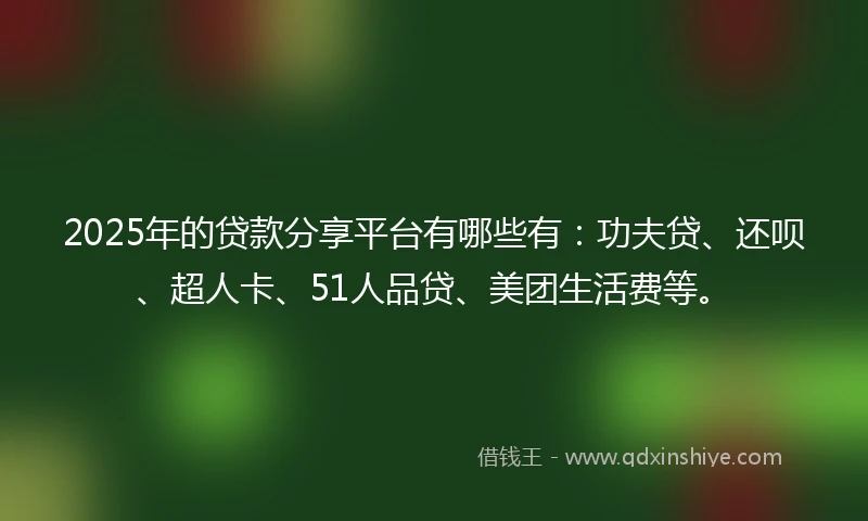 2025年的贷款分享平台有哪些有：功夫贷、还呗、超人卡、51人品贷、美团生活费等。