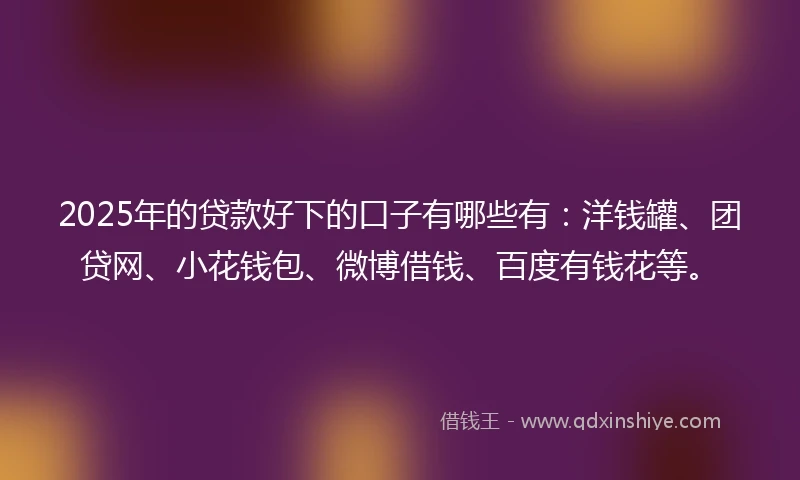 2025年的贷款好下的口子有哪些有：洋钱罐、团贷网、小花钱包、微博借钱、百度有钱花等。