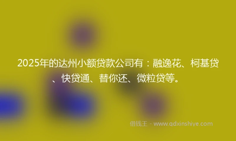 2025年的达州小额贷款公司有：融逸花、柯基贷、快贷通、替你还、微粒贷等。
