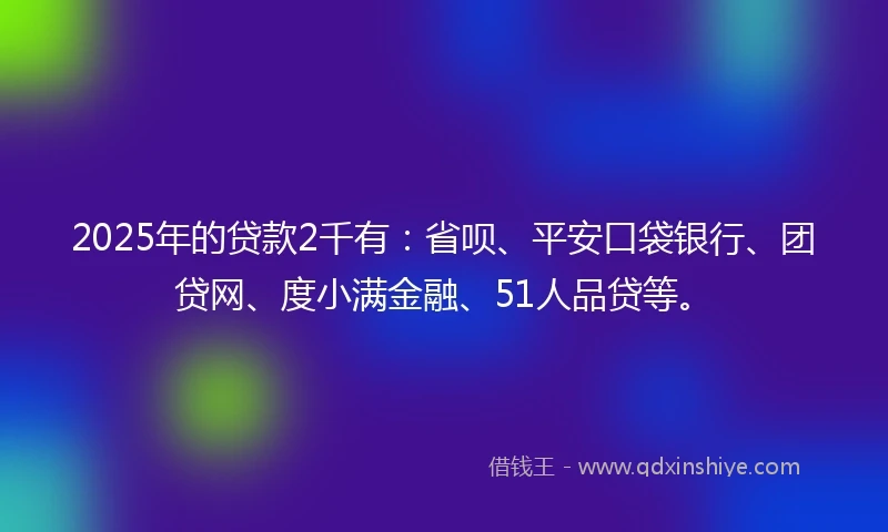 2025年的贷款2千有：省呗、平安口袋银行、团贷网、度小满金融、51人品贷等。