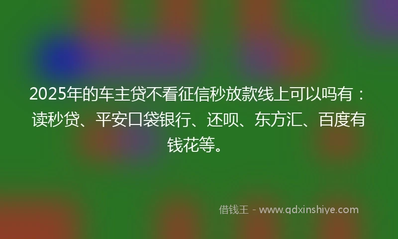 2025年的车主贷不看征信秒放款线上可以吗有：读秒贷、平安口袋银行、还呗、东方汇、百度有钱花等。