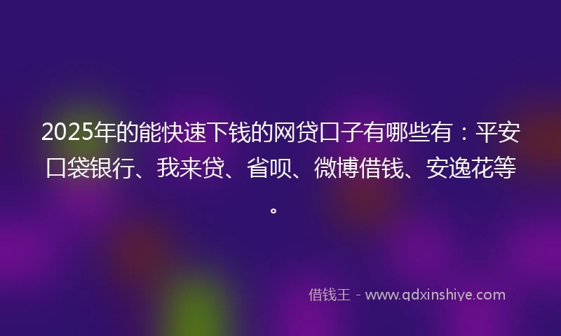 2025年的能快速下钱的网贷口子有哪些有：平安口袋银行、我来贷、省呗、微博借钱、安逸花等。