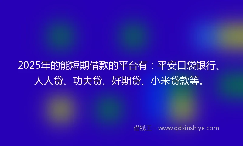 2025年的能短期借款的平台有：平安口袋银行、人人贷、功夫贷、好期贷、小米贷款等。