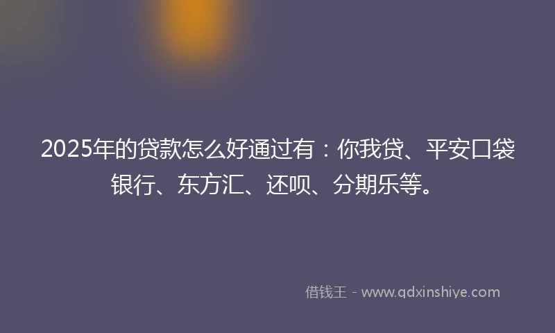 2025年的贷款怎么好通过有：你我贷、平安口袋银行、东方汇、还呗、分期乐等。