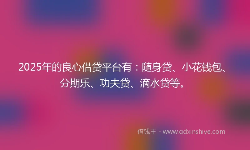 2025年的良心借贷平台有：随身贷、小花钱包、分期乐、功夫贷、滴水贷等。
