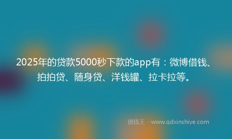 2025年的贷款5000秒下款的app有：微博借钱、拍拍贷、随身贷、洋钱罐、拉卡拉等。