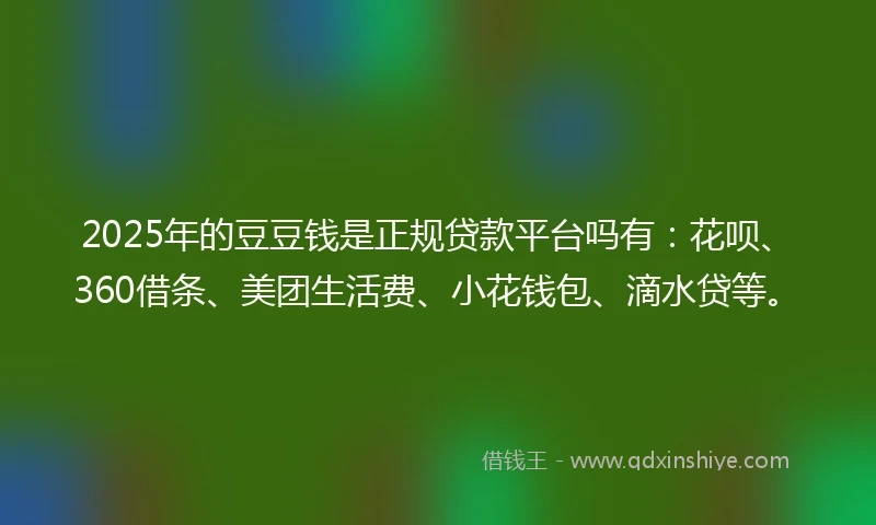 2025年的豆豆钱是正规贷款平台吗有：花呗、360借条、美团生活费、小花钱包、滴水贷等。