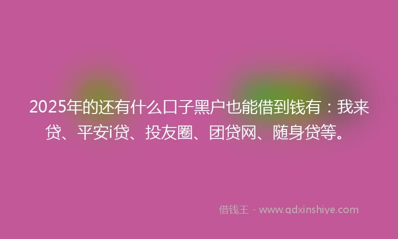 2025年的还有什么口子黑户也能借到钱有：我来贷、平安i贷、投友圈、团贷网、随身贷等。