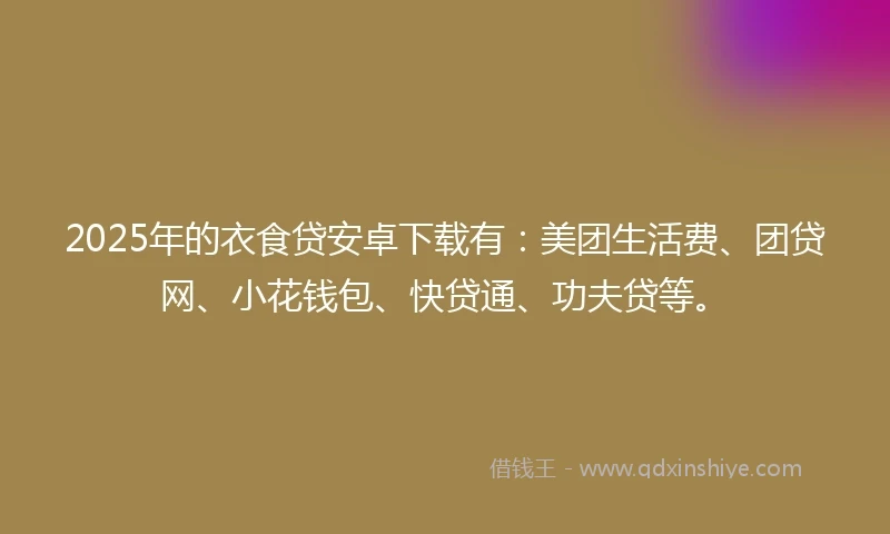2025年的衣食贷安卓下载有：美团生活费、团贷网、小花钱包、快贷通、功夫贷等。