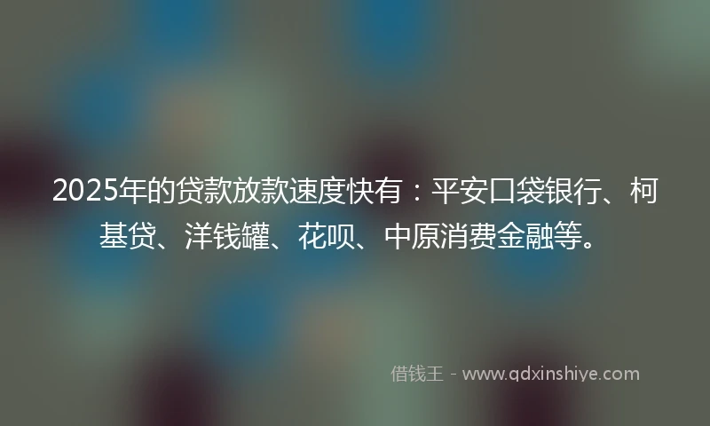 2025年的贷款放款速度快有：平安口袋银行、柯基贷、洋钱罐、花呗、中原消费金融等。