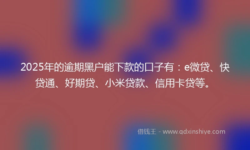 2025年的逾期黑户能下款的口子有：e微贷、快贷通、好期贷、小米贷款、信用卡贷等。