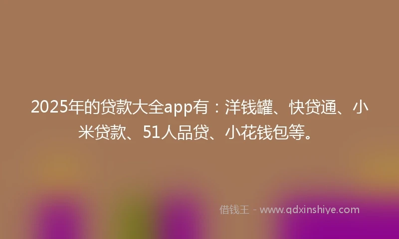 2025年的贷款大全app有：洋钱罐、快贷通、小米贷款、51人品贷、小花钱包等。