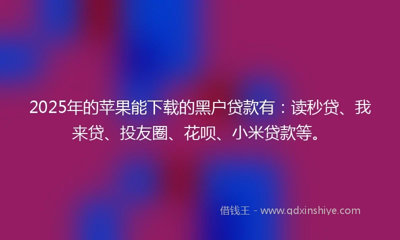 2025年的苹果能下载的黑户贷款有：读秒贷、我来贷、投友圈、花呗、小米贷款等。