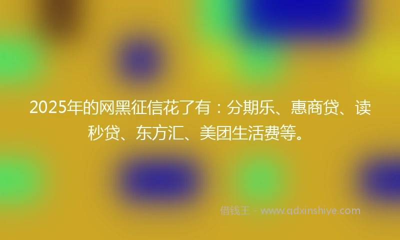 2025年的网黑征信花了有：分期乐、惠商贷、读秒贷、东方汇、美团生活费等。