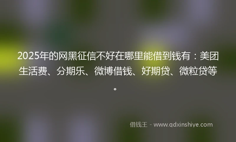 2025年的网黑征信不好在哪里能借到钱有：美团生活费、分期乐、微博借钱、好期贷、微粒贷等。