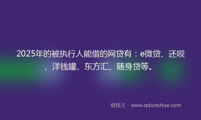 2025年的被执行人能借的网贷有：e微贷、还呗、洋钱罐、东方汇、随身贷等。