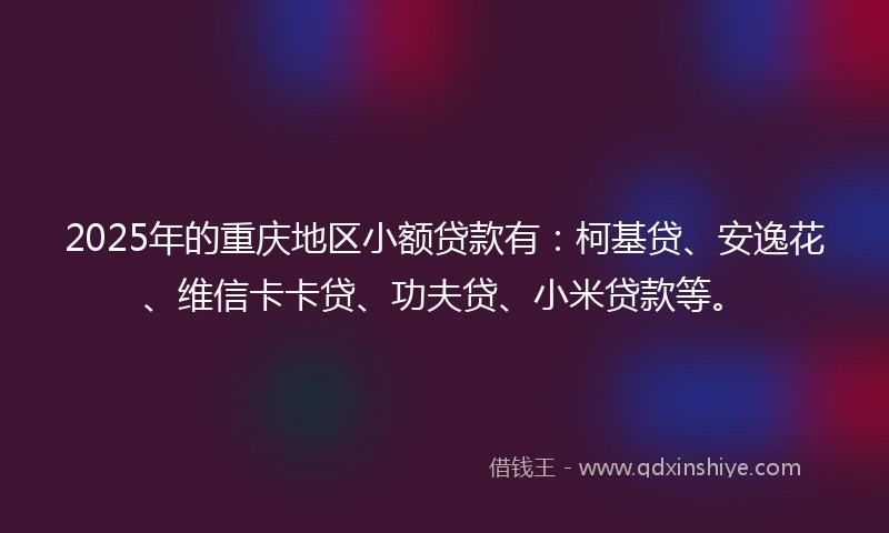 2025年的重庆地区小额贷款有：柯基贷、安逸花、维信卡卡贷、功夫贷、小米贷款等。