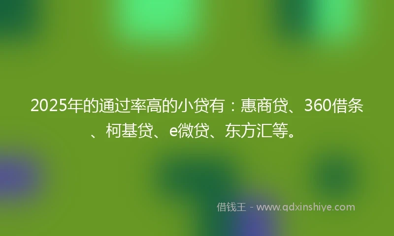 2025年的通过率高的小贷有：惠商贷、360借条、柯基贷、e微贷、东方汇等。
