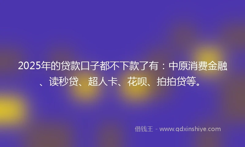2025年的贷款口子都不下款了有：中原消费金融、读秒贷、超人卡、花呗、拍拍贷等。