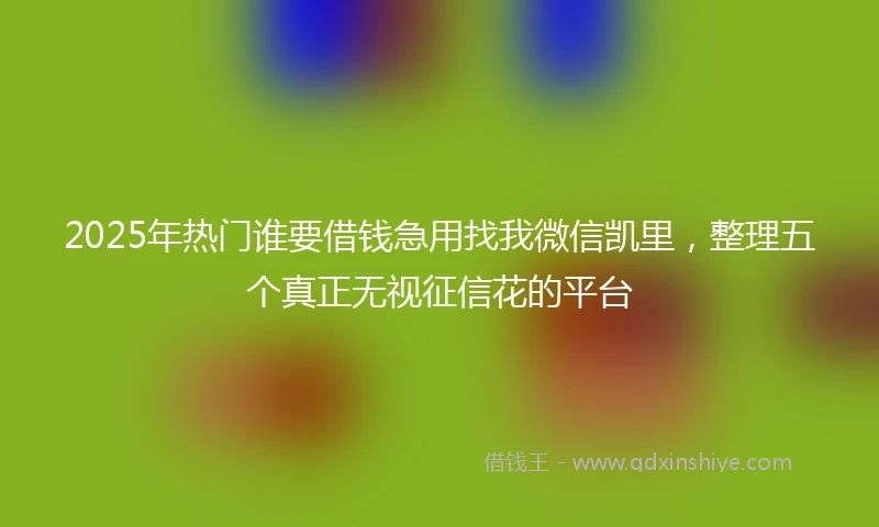 2025年热门谁要借钱急用找我微信凯里，整理五个真正无视征信花的平台