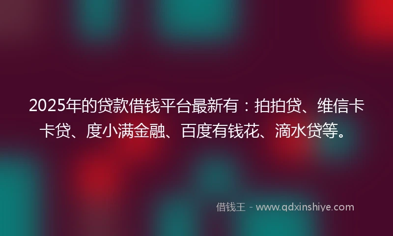 2025年的贷款借钱平台最新有：拍拍贷、维信卡卡贷、度小满金融、百度有钱花、滴水贷等。