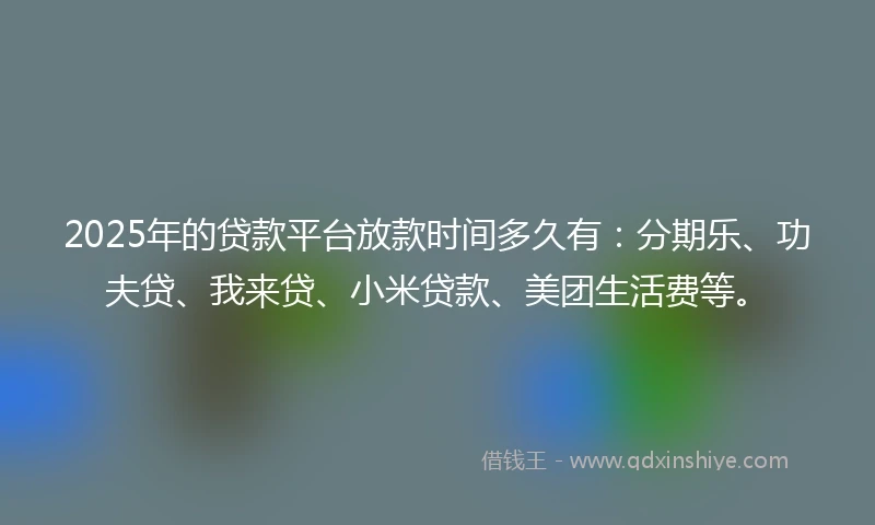 2025年的贷款平台放款时间多久有：分期乐、功夫贷、我来贷、小米贷款、美团生活费等。