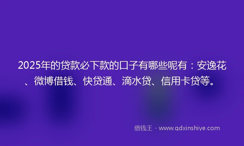 2025年的贷款必下款的口子有哪些呢有：安逸花、微博借钱、快贷通、滴水贷、信用卡贷等。