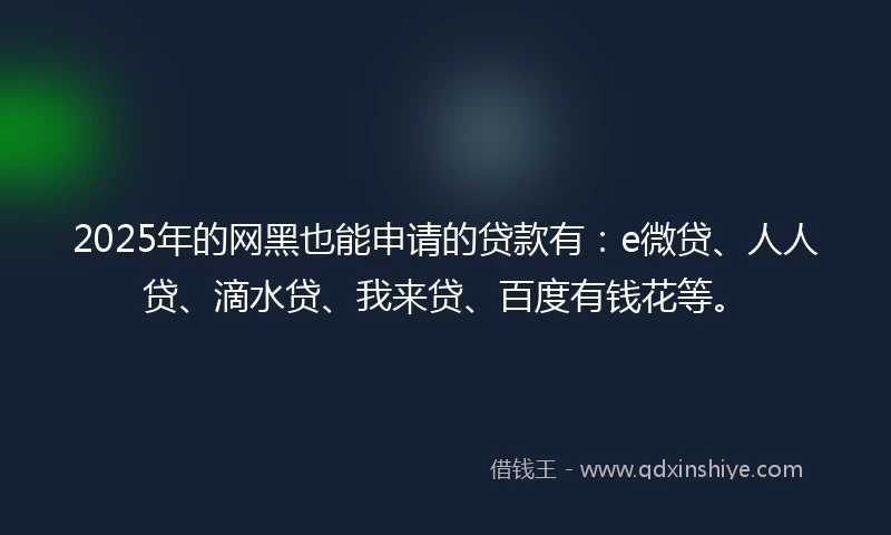 2025年的网黑也能申请的贷款有：e微贷、人人贷、滴水贷、我来贷、百度有钱花等。