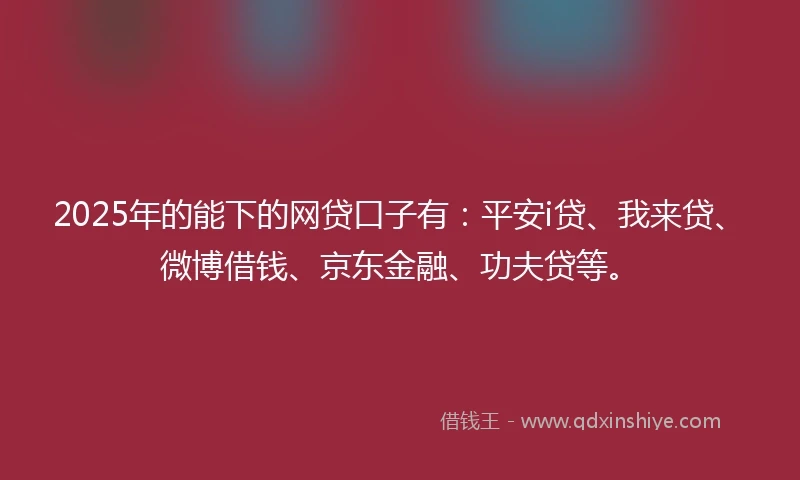 2025年的能下的网贷口子有：平安i贷、我来贷、微博借钱、京东金融、功夫贷等。