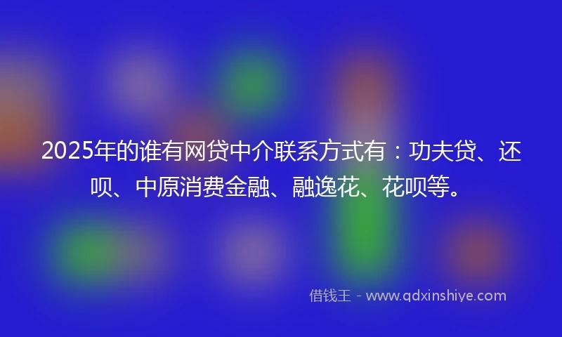 2025年的谁有网贷中介联系方式有：功夫贷、还呗、中原消费金融、融逸花、花呗等。