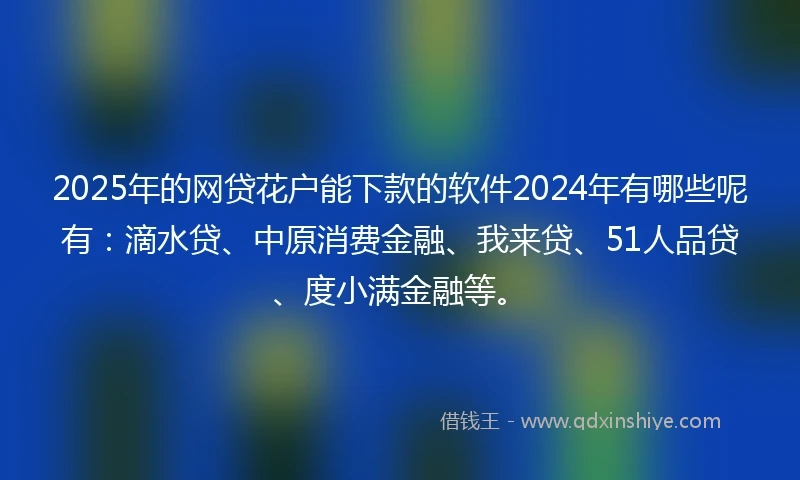 2025年的网贷花户能下款的软件2024年有哪些呢有：滴水贷、中原消费金融、我来贷、51人品贷、度小满金融等。