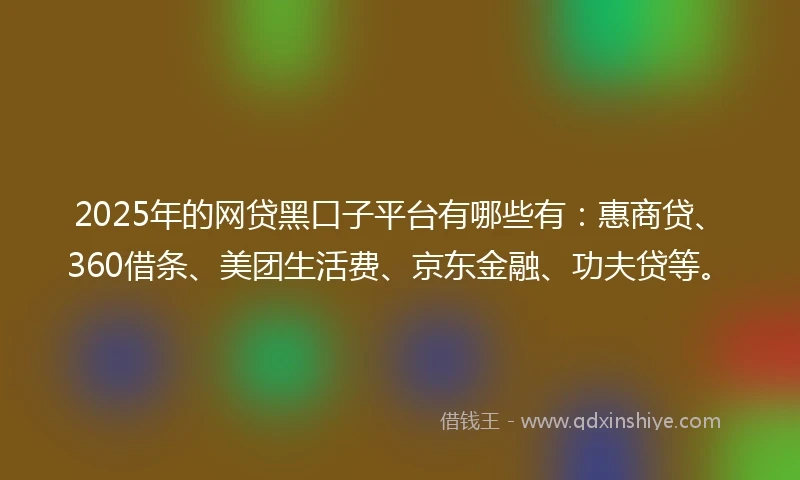 2025年的网贷黑口子平台有哪些有：惠商贷、360借条、美团生活费、京东金融、功夫贷等。