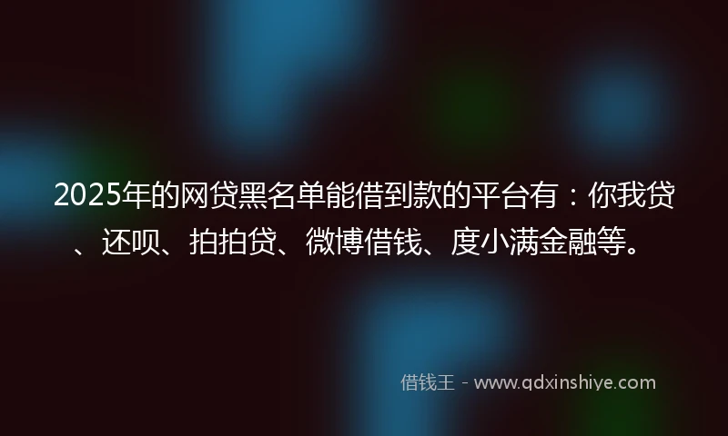 2025年的网贷黑名单能借到款的平台有：你我贷、还呗、拍拍贷、微博借钱、度小满金融等。