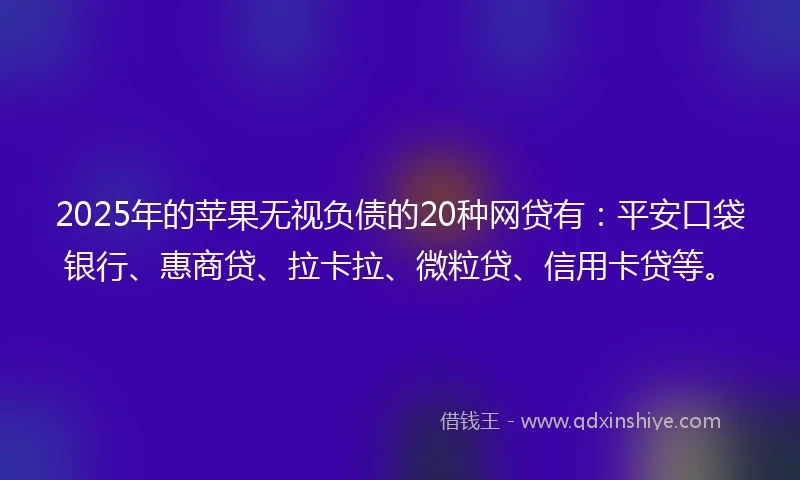 2025年的苹果无视负债的20种网贷有：平安口袋银行、惠商贷、拉卡拉、微粒贷、信用卡贷等。