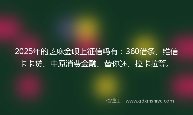 2025年的芝麻金呗上征信吗有：360借条、维信卡卡贷、中原消费金融、替你还、拉卡拉等。