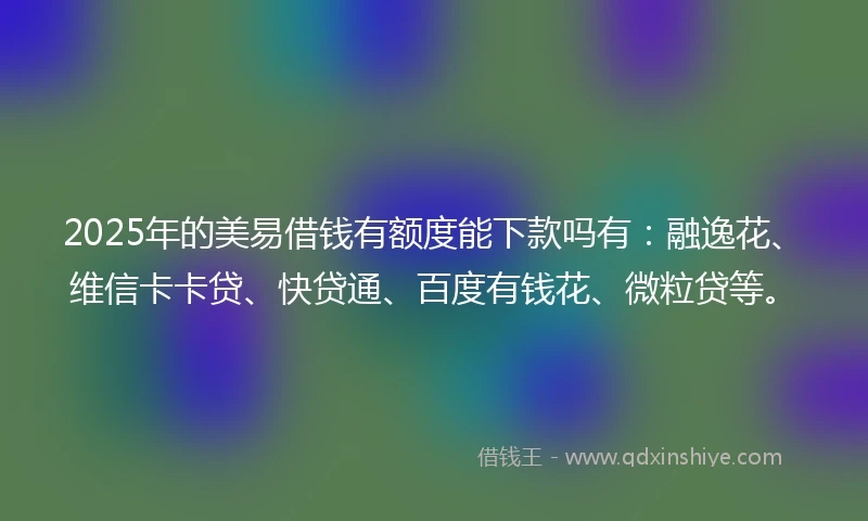2025年的美易借钱有额度能下款吗有：融逸花、维信卡卡贷、快贷通、百度有钱花、微粒贷等。