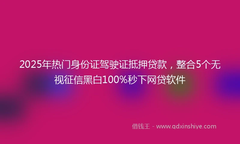 2025年热门身份证驾驶证抵押贷款,整合5个无视征信黑白100%秒下网贷软件