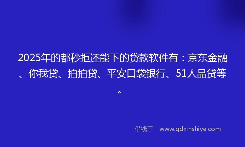 2025年的都秒拒还能下的贷款软件有：京东金融、你我贷、拍拍贷、平安口袋银行、51人品贷等。
