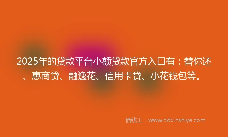 2025年的贷款平台小额贷款官方入口有：替你还、惠商贷、融逸花、信用卡贷、小花钱包等。