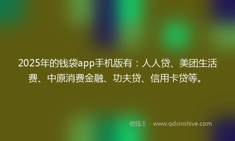 2025年的钱袋app手机版有：人人贷、美团生活费、中原消费金融、功夫贷、信用卡贷等。