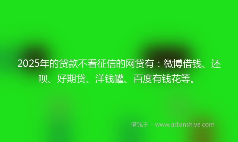 2025年的贷款不看征信的网贷有：微博借钱、还呗、好期贷、洋钱罐、百度有钱花等。