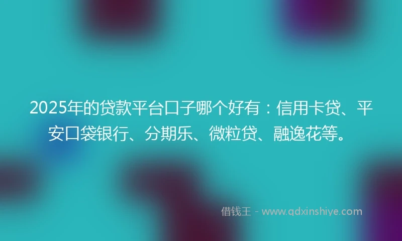 2025年的贷款平台口子哪个好有：信用卡贷、平安口袋银行、分期乐、微粒贷、融逸花等。