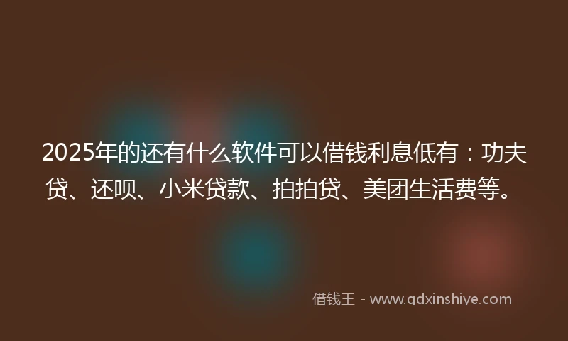 2025年的还有什么软件可以借钱利息低有：功夫贷、还呗、小米贷款、拍拍贷、美团生活费等。
