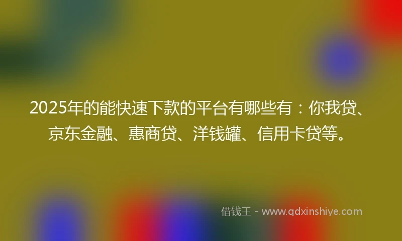 2025年的能快速下款的平台有哪些有：你我贷、京东金融、惠商贷、洋钱罐、信用卡贷等。