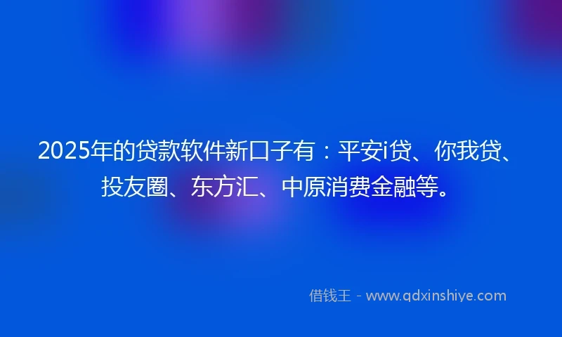 2025年的贷款软件新口子有：平安i贷、你我贷、投友圈、东方汇、中原消费金融等。